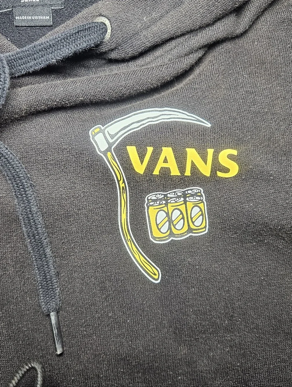 Vans Off The Wall Hoodie Mens Small Black Grim Reaper After Party Beer Graphic